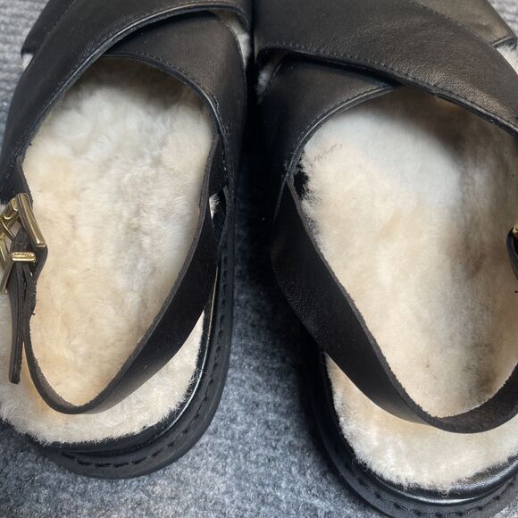 Alohas Women Size 38 (US 7.5) Sandals Sherpa Marshmallow Strap Black Leather NEW - Picture 7 of 10